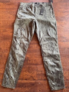 KUT From The Kloth Snake Print Slim Jeans - Olive Black size 10